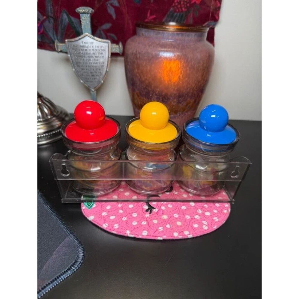 Vintage Stationary Jar Set Office Canister Pins Clips Rubber Bands - In Box - Picture 3 of 5